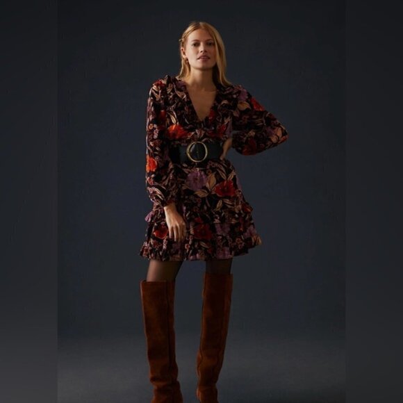 Anthropologie, Women’s Pilcro Tiered Corduroy Dress - Black Motif. Size: S. NWT - Picture 7 of 10